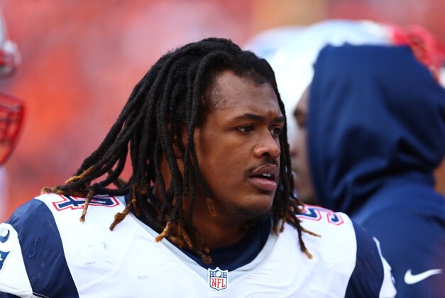 Jan 24, 2016; Denver, CO, USA; New England Patriots linebacker Dont'a Hightower (54) against the Denver Broncos in the AFC Championship football game at Sports Authority Field at Mile High. Mandatory Credit: Mark J. Rebilas-USA TODAY Sports