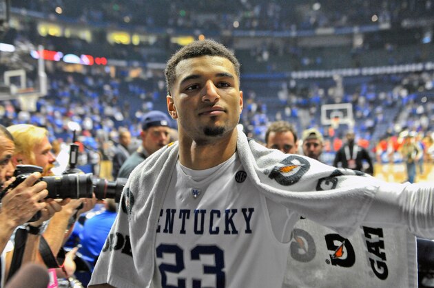 Mar 12, 2016; Nashville, TN, USA; Kentucky Wildcats guard Jamal Murray (23) leaves the court after defeating the Georgia Bulldogs during the second half of game eleven of the SEC tournament at Bridgestone Arena. Kentucky won 93-80. Mandatory Credit: Jim Brown-USA TODAY Sports