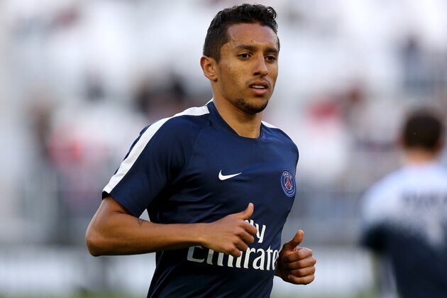 BORDEAUX, FRANCE - MAY 11: Marquinhos of Paris Saint Germain looks on before the French Ligue 1 match between FC Girondins de Bordeaux and Paris Saint-Germain at stade Matmut Atlantique on May 11, 2016 in Bordeaux, France. (Photo by Romain Perrocheau/Getty Images)
