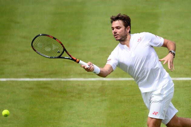LONDON, ENGLAND - JUNE 14: Stan Wawrinka of Switzerland goes for a forehand during his match against Fernando Verdasco of Spain on day 2 at Queens Club on June 14, 2016 in London, England. (Photo by Patrik Lundin/Getty Images)