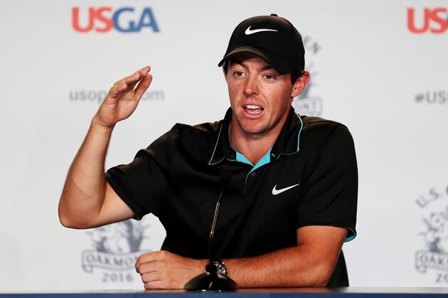OAKMONT, PA - JUNE 14:  Rory McIlroy of Northern Ireland speaks during a press conference during a practice round prior to the U.S. Open at Oakmont Country Club on June 14, 2016 in Oakmont, Pennsylvania.  (Photo by David Cannon/Getty Images)