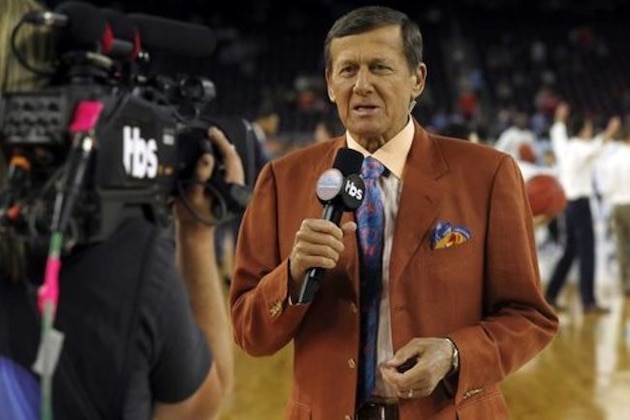 FILE - In this April 4, 2016, file photo, Craig Sager speaks before the NCAA Final Four tournament college basketball championship game between Villanova and North Carolina in Houston. Sager will receive the Jimmy V Perseverance Award at the ESPYS on July 13. Sager has continued to work as he receives treatment for leukemia. The award is named for the late North Carolina State coach and broadcaster Jim Valvano, who gave his famous “Don’t ever give up” speech at the 1993 ESPYS while battling cancer. (AP Photo/David J. Phillip, File)