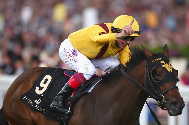 ASCOT, ENGLAND - JUNE 15:  Frankie Dettori and  Lady Aurelia win The Queen Mary Stakes on day 2 of Royal Ascot at Ascot Racecourse on June 15, 2016 in Ascot, England.  (Photo by Charlie Crowhurst/Getty Images for Ascot Racecourse)