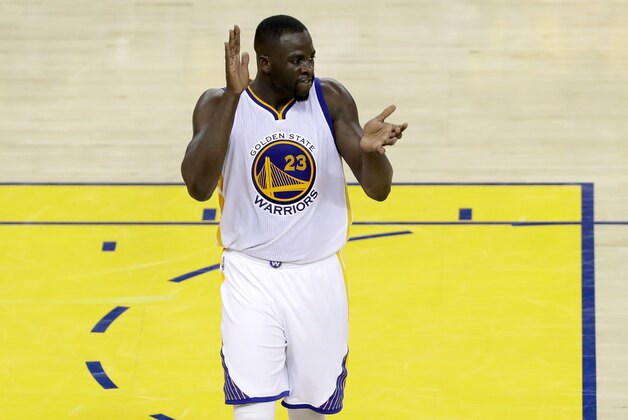 OAKLAND, CA - JUNE 05:  Draymond Green #23 of the Golden State Warriors reacts during Game 2 of the 2016 NBA Finals against the Cleveland Cavaliers at ORACLE Arena on June 5, 2016 in Oakland, California. NOTE TO USER: User expressly acknowledges and agrees that, by downloading and or using this photograph, User is consenting to the terms and conditions of the Getty Images License Agreement.  (Photo by Ronald Martinez/Getty Images)