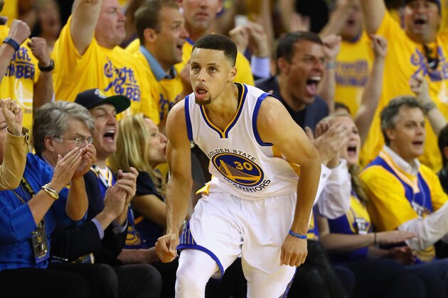 OAKLAND, CA - JUNE 13:  Stephen Curry #30 of the Golden State Warriors reacts during the first half against the Cleveland Cavaliers in Game 5 of the 2016 NBA Finals at ORACLE Arena on June 13, 2016 in Oakland, California. NOTE TO USER: User expressly acknowledges and agrees that, by downloading and or using this photograph, User is consenting to the terms and conditions of the Getty Images License Agreement.  (Photo by Ezra Shaw/Getty Images)