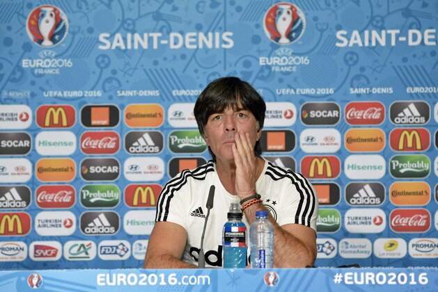 PARIS, FRANCE - JUNE 15:  In this handout image provided by UEFA, Germany Coach Joachim Low addresses the media during a Germany press conference on June 15, 2016 in Paris, France.  (Photo by Handout/UEFA via Getty Images)