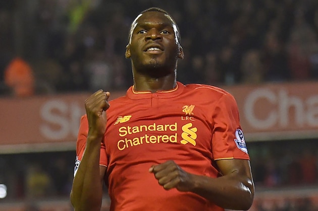 Liverpool's Christian Benteke celebrates after scoring his team's first goal during the English Premier League football match between Liverpool and Chelsea at Anfield in Liverpool, north west England on May 11, 2016. / AFP / PAUL ELLIS / RESTRICTED TO EDITORIAL USE. No use with unauthorized audio, video, data, fixture lists, club/league logos or 'live' services. Online in-match use limited to 75 images, no video emulation. No use in betting, games or single club/league/player publications.  /         (Photo credit should read PAUL ELLIS/AFP/Getty Images)