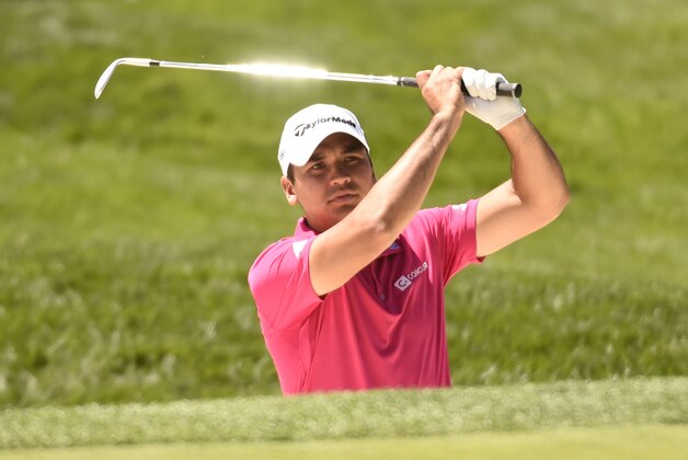 Jun 14, 2016; Oakmont, PA, USA; Jason Day hits a bunker shot on the eighth hole during the practice rounds on Tuesday of the 2016 U.S. Open golf tournament at Oakmont CC. Mandatory Credit: John David Mercer-USA TODAY Sports