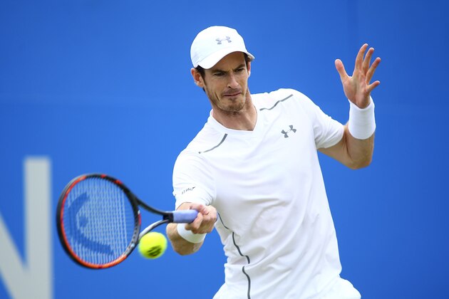LONDON, ENGLAND - JUNE 16:  Andy Murray of Great Britain plays a forehand during his second round match against Aljaz Bedene of Great Britain during day four of the Aegon Championships at the Queens Club on June 16, 2016 in London, England.  (Photo by Jordan Mansfield/Getty Images)