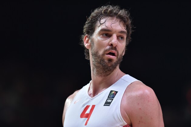 Spain's center Pau Gasol looks on during the final basketball match between Spain and Lithuania at the EuroBasket 2015 in Lille, northern France, on September 20, 2015.  AFP PHOTO / PHILIPPE HUGUEN        (Photo credit should read PHILIPPE HUGUEN/AFP/Getty Images)