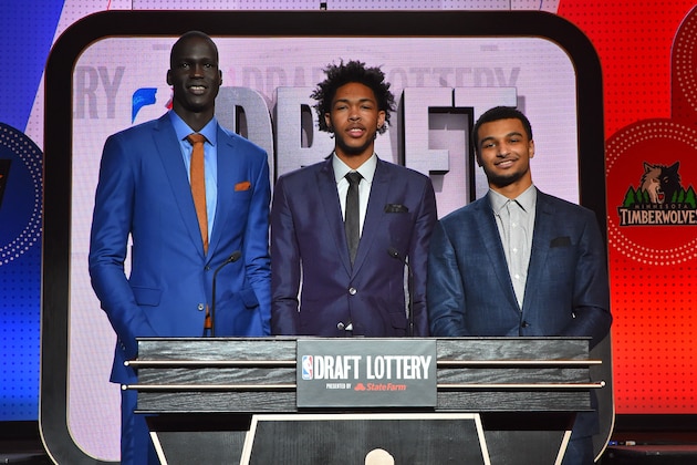 NEW YORK, NEW YORK - MAY 17:  NBA Draft Prospects, Thon Maker, Brandon Ingram and Jamal Murray pose for a photo during the 2016 NBA Draft Lottery at the New York Hilton in New York, New York. NOTE TO USER: User expressly acknowledges and agrees that, by downloading and or using this Photograph, user is consenting to the terms and conditions of the Getty Images License Agreement.  Mandatory Copyright Notice: Copyright 2016 NBAE (Photo by Jesse D. Garrabrant/NBAE via Getty Images)