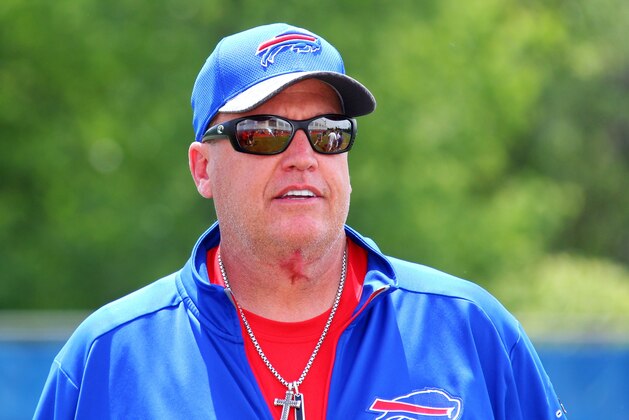 Buffalo Bills head coach Rex Ryan walks off the field during the team's NFL football minicamp in Orchard Park, N.Y., Wednesday, June 15, 2016. (AP Photo/Bill Wippert)