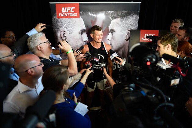 OTTAWA, ON - JUNE 16:  Stephen Thompson of the United States interacts with media during the UFC Fight Night Open Workouts at the Aberdeen Pavilion on June 16, 2016 in Ottawa, Ontario, Canada. (Photo by Jeff Bottari/Zuffa LLC/Zuffa LLC via Getty Images)