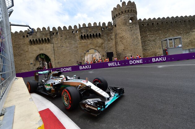 Mercedes AMG Petronas F1 Team's British driver  Lewis Hamilton steers his car at the Baku City Circuit, on June 17, 2016 in Baku, during the first practice session for the European Formula One Grand Prix.  / AFP / ANDREJ ISAKOVIC        (Photo credit should read ANDREJ ISAKOVIC/AFP/Getty Images)