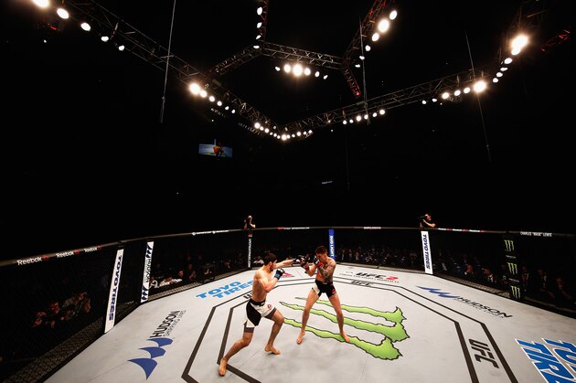 LONDON, ENGLAND - FEBRUARY 27:  Norman 'Stormin' Parke of Northern Ireland and Rustam 'Tiger' Khabilov of Russia compete in their Lightweight bout during the UFC Fight Night held at at Indigo at The O2 Arena on February 27, 2016 in London, England.  (Photo by Dean Mouhtaropoulos/Zuffa LLC/Zuffa LLC via Getty Images)