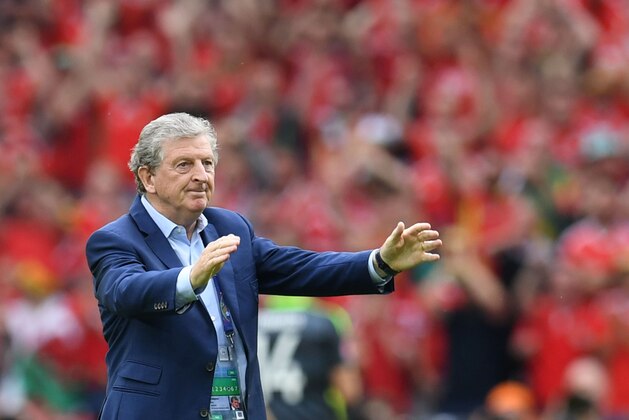 England's coach Roy Hodgson celebrates after the Euro 2016 group B football match between England and Wales at the Bollaert-Delelis stadium in Lens on June 16, 2016.
England won the match 2-1. / AFP / PAUL ELLIS        (Photo credit should read PAUL ELLIS/AFP/Getty Images)