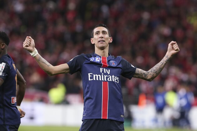 PARIS, FRANCE - APRIL 23: Angel Di Maria #11 of Paris Saint-Germain celebrates his goal during the Coupe de la Ligue Final game between Paris Saint-Germain and Losc at Stade de France on April 23, 2016 in Paris, France. (Photo by Catherine Steenkeste/Getty Images)