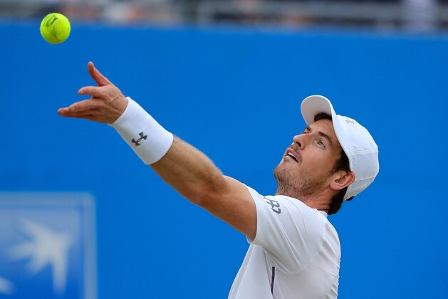 LONDON, ENGLAND - JUNE 18:  Andy Murray of Greta Britain serves during his semi final match against Marin Cilic of Croatia on day six of the Aegon Championships at The Queens Club on June 18, 2016 in London, England.  (Photo by Richard Heathcote/Getty Images)