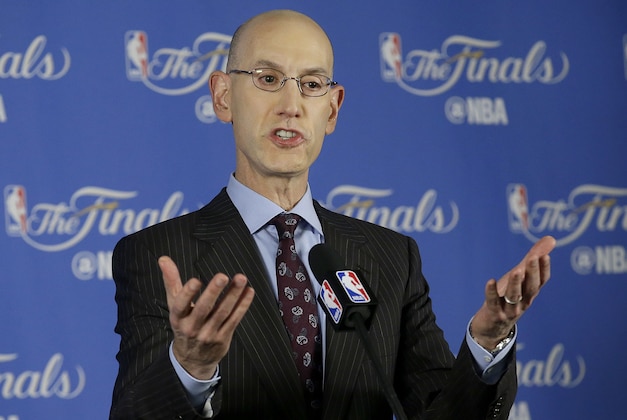 NBA commissioner Adam Silver speaks during a news conference before Game 1 of basketball's NBA Finals between the Golden State Warriors and the Cleveland Cavaliers in Oakland, Calif., Thursday, June 2, 2016. (AP Photo/Jeff Chiu)