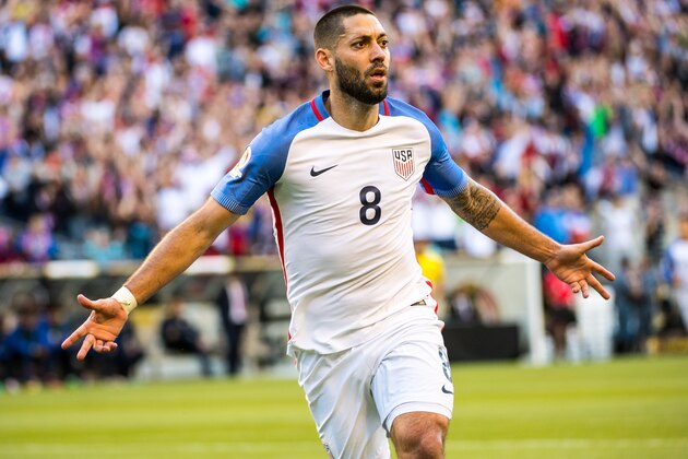 SEATTLE, WA - JUNE 16: Clint Dempsey #8 of United States celebrates his goal during the Copa America Centenario Quarterfinal match between United States and Ecuador at CenturyLink Field on June 16, 2016 in Seattle, Washington. The United States won the match 2-0. (Photo by Shaun Clark/Getty Images)
