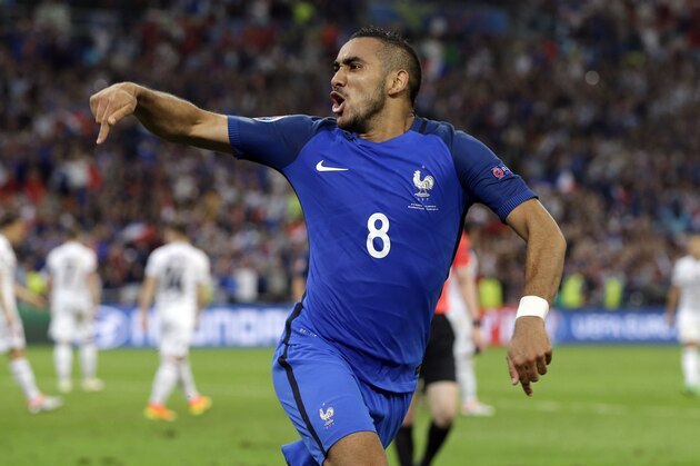 France's Dimitri Payet celebrates after scoring his side’s second goal during the Euro 2016 Group A soccer match between France and Albania at the Velodrome stadium in Marseille, France, Wednesday, June 15, 2016. (AP Photo/Thanassis Stavrakis)