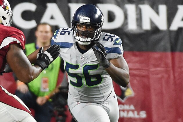 GLENDALE, AZ - JANUARY 03:  Cliff Avril #56 of the Seattle Seahawks rushes the passer against the Arizona Cardinals at University of Phoenix Stadium on January 3, 2016 in Glendale, Arizona.  (Photo by Norm Hall/Getty Images)