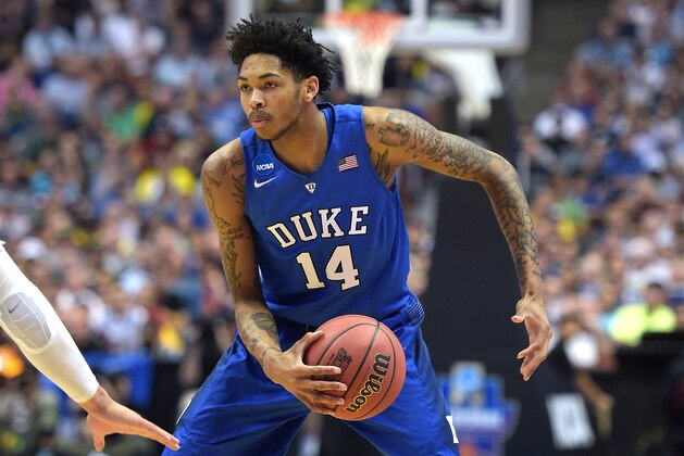 ANAHEIM, CA - MARCH 24: Brandon Ingram #14 of the Duke Blue Devils moves the ball against the Oregon Ducks during the West Regional Semifinal of the 2016 NCAA Men's Basketball Tournament at Honda Center on March 24, 2016 in Anaheim, California. (Photo by Lance King/Getty Images)
