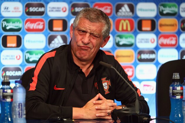 PARIS, FRANCE - JUNE 17:  In this handout image provided by UEFA, head coach Fernando Santos of Portugal talks during a press conference at Parc des Princes on June 17, 2016 in Paris, France. (Photo by Handout/UEFA via Getty Images)