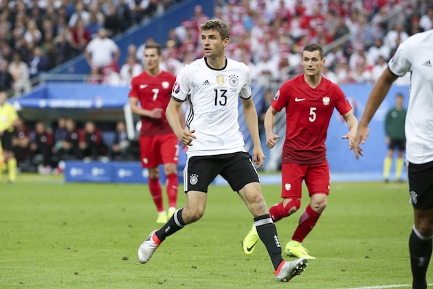 PARIS, FRANCE - JUNE 16: Thomas Muller #13 of Germany looks on during the UEFA EURO 2016 Group C match between Germany and Poland at Stade de France on June 16, 2016 in Paris, France. (Photo by Catherine Steenkeste/Getty Images)