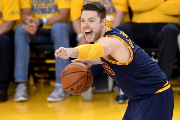 OAKLAND, CA - JUNE 02:  Matthew Dellavedova #8 of the Cleveland Cavaliers calls out in the first half while taking on the Golden State Warriors in Game 1 of the 2016 NBA Finals at ORACLE Arena on June 2, 2016 in Oakland, California. NOTE TO USER: User expressly acknowledges and agrees that, by downloading and or using this photograph, User is consenting to the terms and conditions of the Getty Images License Agreement.  (Photo by Thearon W. Henderson/Getty Images)