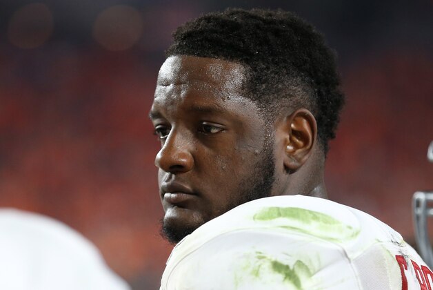 Jan 11, 2016; Glendale, AZ, USA; Alabama Crimson Tide offensive lineman Cam Robinson (74) against the Clemson Tigers in the 2016 CFP National Championship at University of Phoenix Stadium. Mandatory Credit: Mark J. Rebilas-USA TODAY Sports