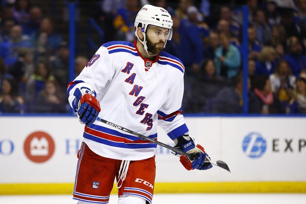 New York Rangers’ Keith Yandle is seen during an NHL hockey game against the St. Louis Blues, Thursday, Feb. 25, 2016, in St. Louis. The Rangers won the game 2-1. (AP Photo/Billy Hurst)