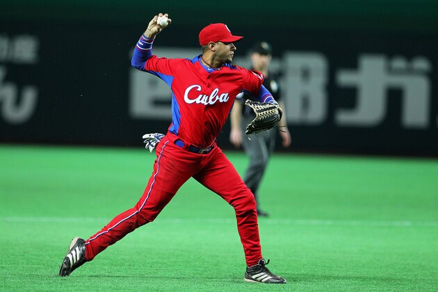 FUKUOKA, JAPAN - MARCH 03: Infielder Yulieski Gourriel #10 of Cuba in action during the World Baseball Classic First Round Group A game between Brazil and Cuba at Fukuoka Yahoo! Japan Dome on March 3, 2013 in Fukuoka, Japan.  (Photo by Koji Watanabe/Getty Images)