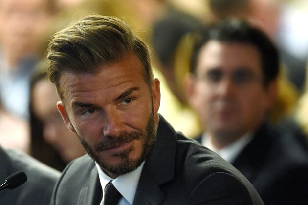 LAS VEGAS, NV - APRIL 28:  Former soccer player David Beckham looks on during a Southern Nevada Tourism Infrastructure Committee meeting with Oakland Raiders owner Mark Davis (not pictured) at UNLV on April 28, 2016 in Las Vegas, Nevada. Davis told the committee he is willing to spend USD 500 million as part of a deal to move the team to Las Vegas if a proposed USD 1.3 billion, 65,000-seat domed stadium is built by casino magnate Sheldon Adelson's Las Vegas Sands Corp. and real estate agency Majestic Realty, possibly on a vacant 42-acre lot a few blocks east of the Las Vegas Strip recently purchased by UNLV.  (Photo by Ethan Miller/Getty Images)