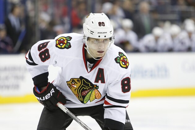 Chicago Blackhawks' Patrick Kane plays against the Columbus Blue Jackets during an NHL hockey game Saturday, April 9, 2016, in Columbus, Ohio. (AP Photo/Jay LaPrete)