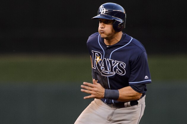 MINNEAPOLIS, MN - JUNE 2: Mikie Mahtook #27 of the Tampa Bay Rays runs the bases against the Minnesota Twins during the game on June 2, 2016 at Target Field in Minneapolis, Minnesota. The Twins defeated the Rays 6-4. (Photo by Hannah Foslien/Getty Images)