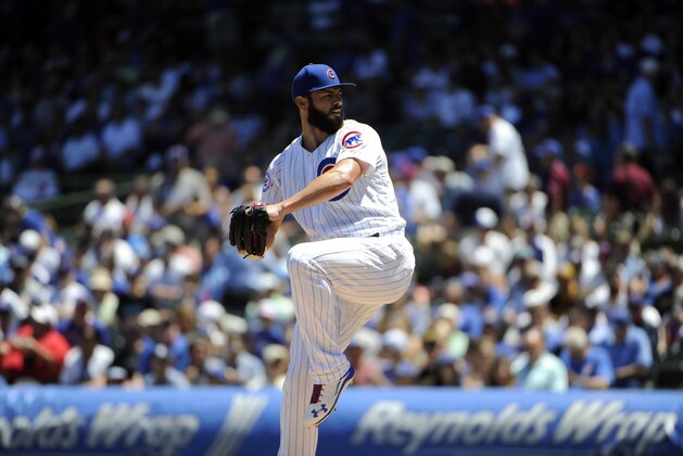 CHICAGO, IL - JUNE 17: Jake Arrieta #49 of the Chicago Cubs pitches against the Pittsburgh Pirates on June 17, 2016 at Wrigley Field in Chicago, Illinois. The Cubs won 6-0. (Photo by David Banks/Getty Images)