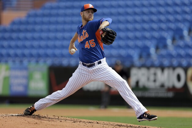 New York Mets pitcher Zack Wheeler throws during spring training baseball intrasquad game Tuesday, March 3, 2015, in Port St. Lucie, Fla. (AP Photo/Jeff Roberson)
