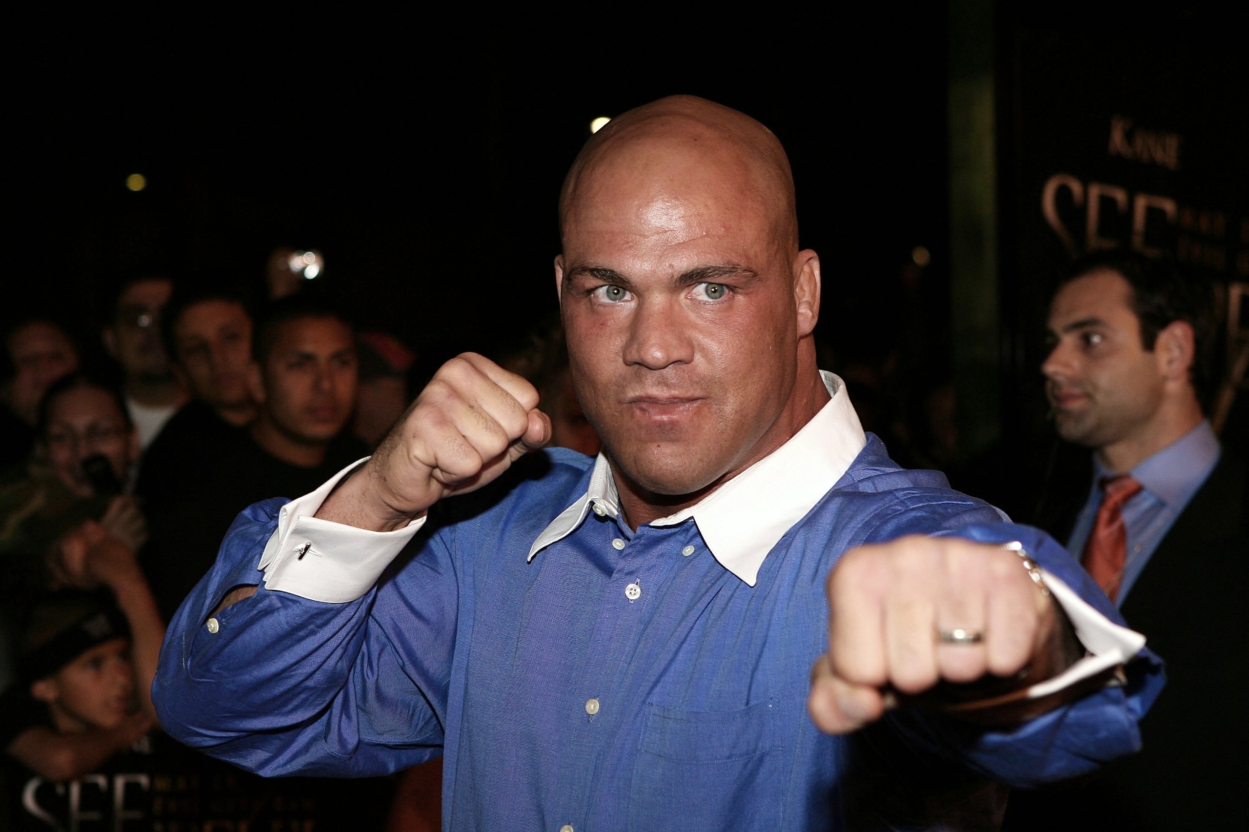 ORANGE, CA - MAY 08:  Wrestler Kurt Angle arrives at the Lions Gate Premiere of 'See No Evil' at the Century Stadium Promenade 25 on May 8, 2006 in Orange, California.  (Photo by Michael Buckner/Getty Images)