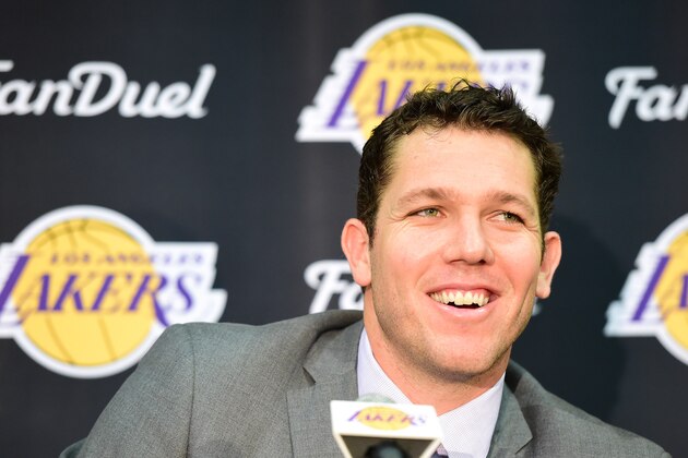 EL SEGUNDO, CA - JUNE 21:  Luke Walton speaks to the press as he is introduced as the new head coach becoming the 26th Los Angeles Laker head coach at Toyota Sports Center on June 21, 2016 in El Segundo, California.  (Photo by Harry How/Getty Images)