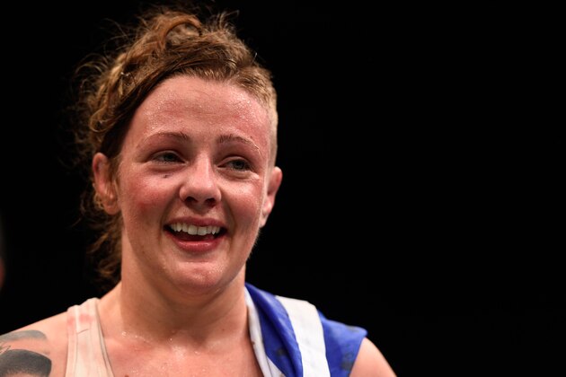 OTTAWA, ON - JUNE 18:   Joanne Calderwood of Scotland elbows Valerie Letourneau of Canada in their women's flyweight bout during the UFC Fight Night event inside the TD Place Arena on June 18, 2016 in Ottawa, Ontario, Canada. (Photo by Jeff Bottari/Zuffa LLC/Zuffa LLC via Getty Images)