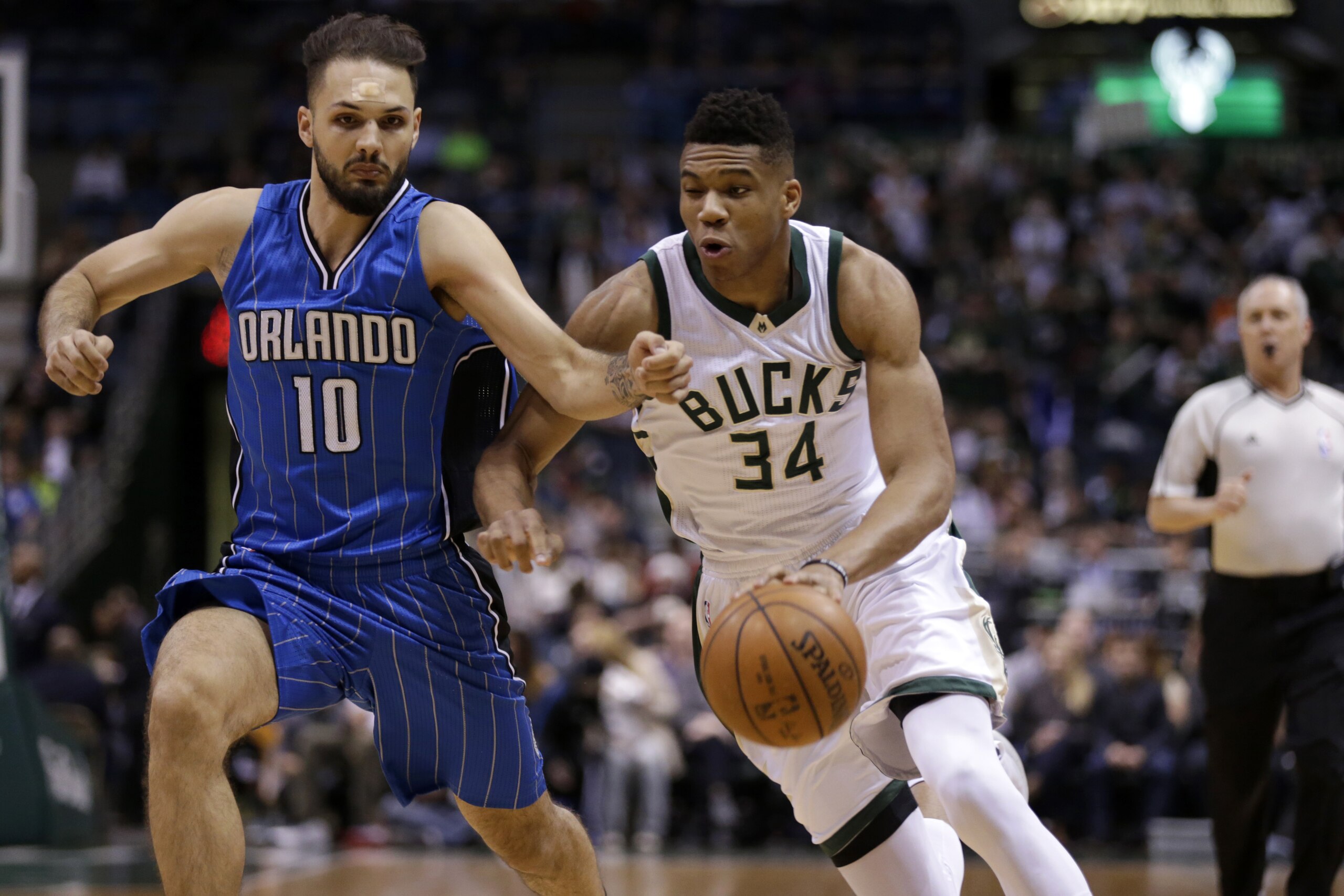 MILWAUKEE, WI - APRIL 01: Giannis Antetokounmpo #34 of the Milwaukee Bucks drives to the hoop during the first quarter against the Orlando Magic at BMO Harris Bradley Center on April 01, 2016 in Milwaukee, Wisconsin. NOTE TO USER: User expressly acknowledges and agrees that, by downloading and or using this photograph, User is consenting to the terms and conditions of the Getty Images License Agreement. (Photo by Mike McGinnis/Getty Images) MILWAUKEE, WI - APRIL 01: Giannis Antetokounmpo #34 of the Milwaukee Bucks drives to the hoop during the first quarter against the Orlando Magic at BMO Harris Bradley Center on April 01, 2016 in Milwaukee, Wisconsin. NOTE TO USER: User expressly acknowledges and agrees that, by downloading and or using this photograph, User is consenting to the terms and conditions of the Getty Images License Agreement. (Photo by Mike McGinnis/Getty Images)