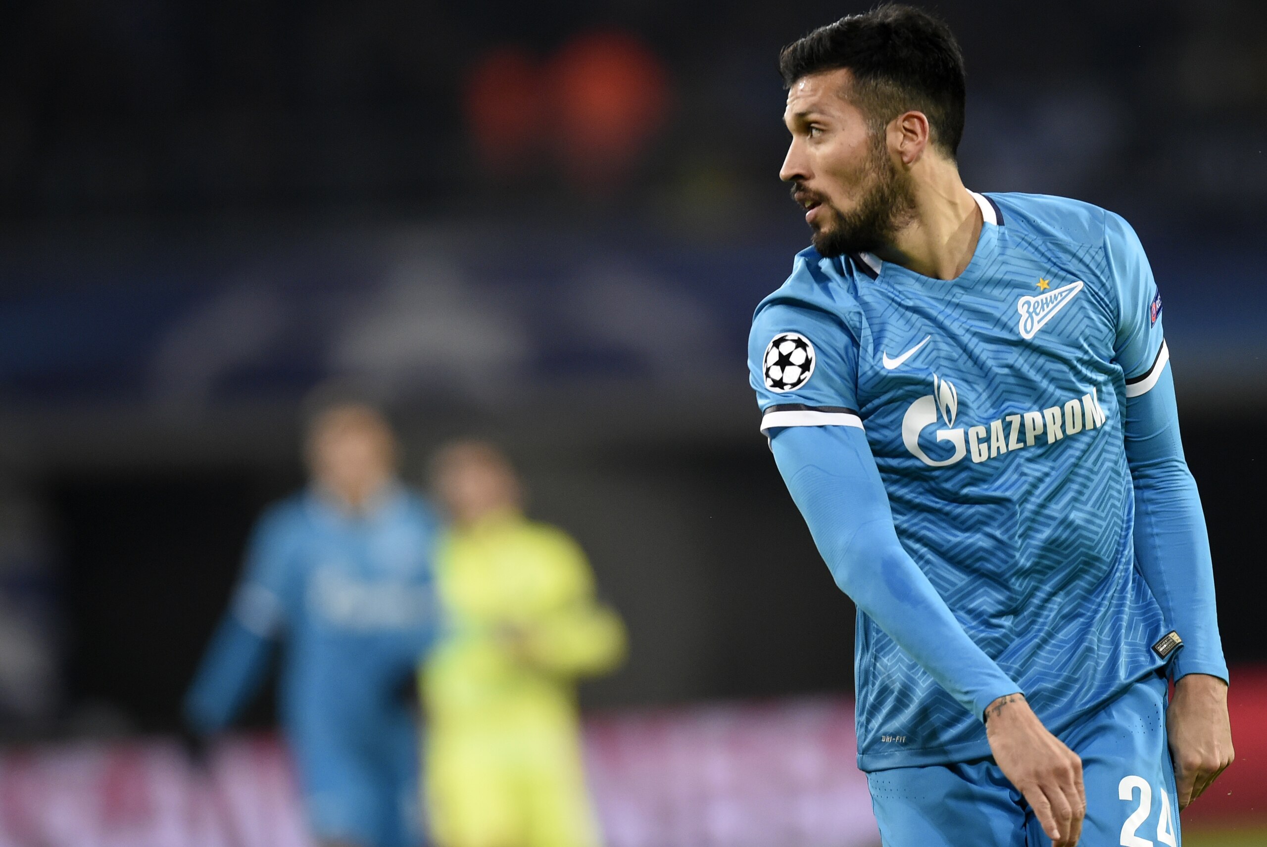 Zenit's Argentinian defender Ezequiel Garay looks over during the UEFA Champions' League, Group H, football match KAA Gent vs FC Zenit on December 9, 2015 at the KAA Gent Stadium in Gent.  / AFP / JOHN THYS        (Photo credit should read JOHN THYS/AFP/Getty Images)