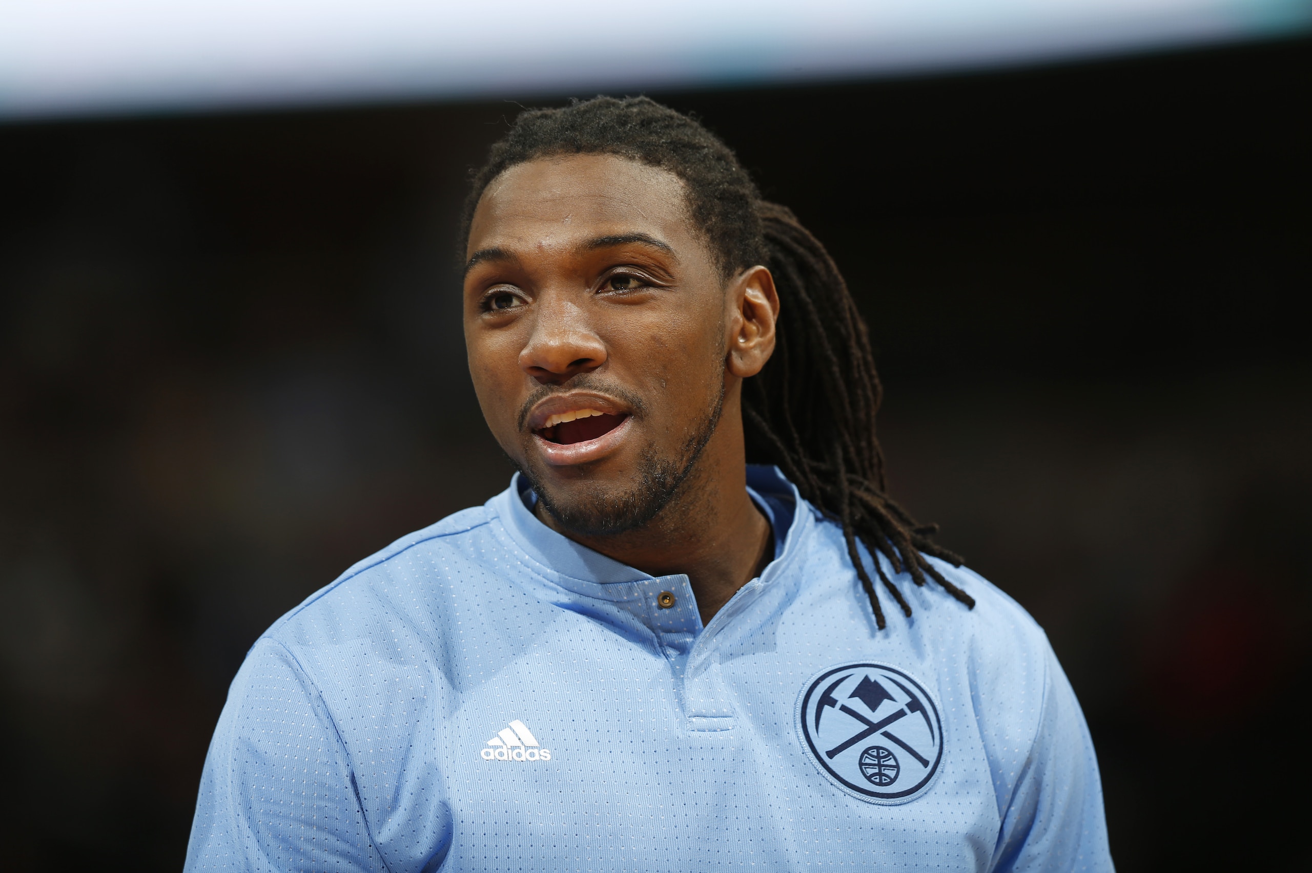 Denver Nuggets forward Kenneth Faried (35) in the second half of an NBA basketball game Monday, March 28, 2016, in Denver. The Mavericks won 97-88. (AP Photo/David Zalubowski)