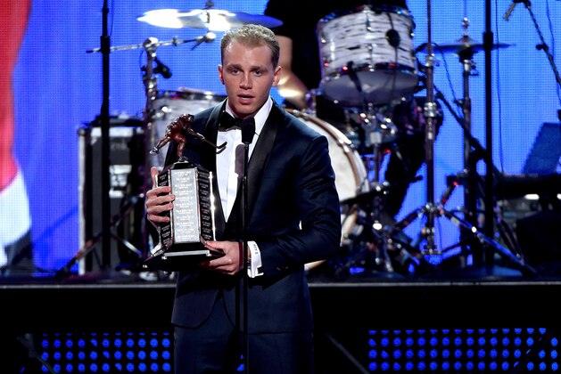 LAS VEGAS, NV - JUNE 22:  Patrick Kane of the Chicago Blackhawks speaks after winning the Ted Lindsay Award named for the most outstanding player as voted by the players during the 2016 NHL Awards at The Joint inside the Hard Rock Hotel & Casino on June 22, 2016 in Las Vegas, Nevada.  (Photo by Ethan Miller/Getty Images)