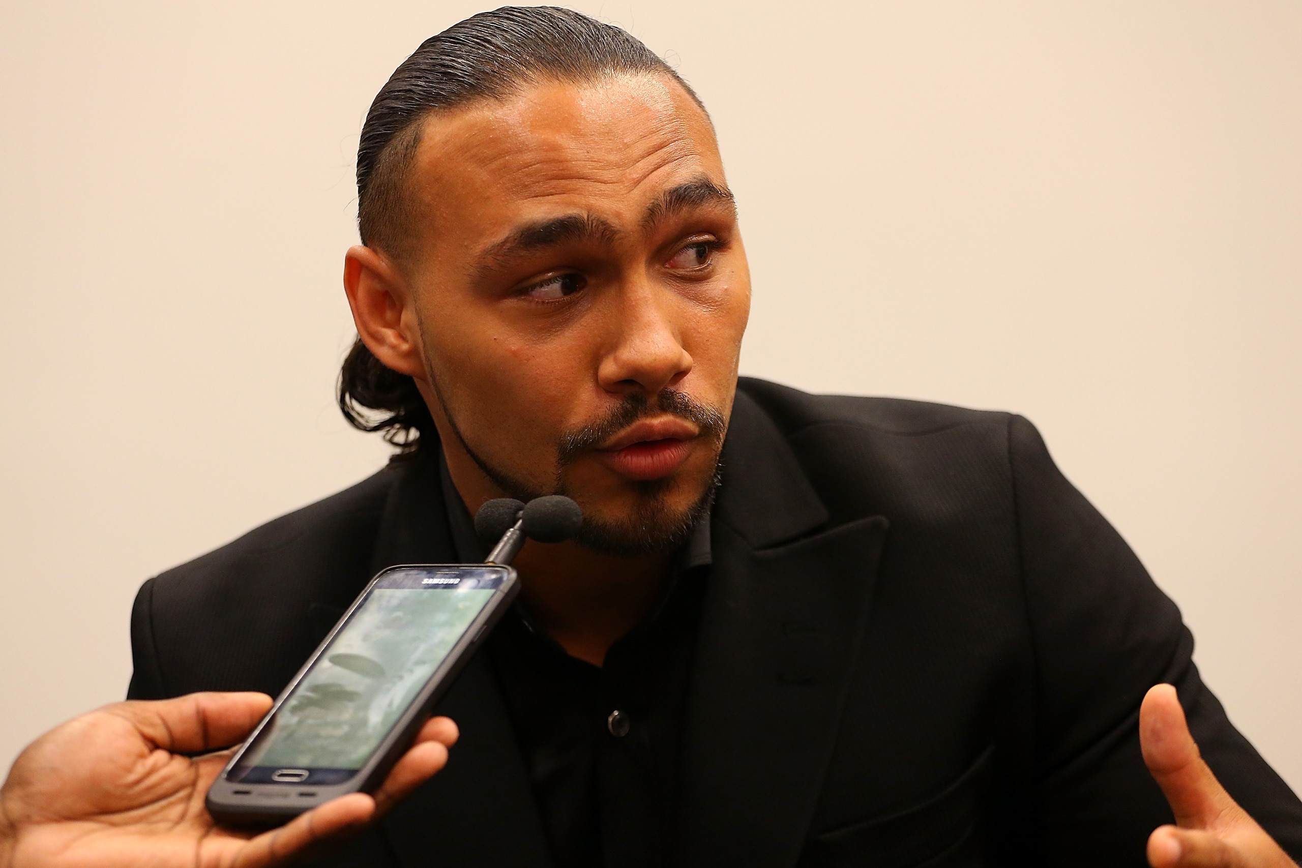 NEW YORK, NY - AUGUST 01:  Welterweight World Champion Keith Thurman speaks to the media during a fight night media roundtable at Barclays Center on August 1, 2015 in Brooklyn borough of New York City.  (Photo by Mike Stobe/Getty Images)