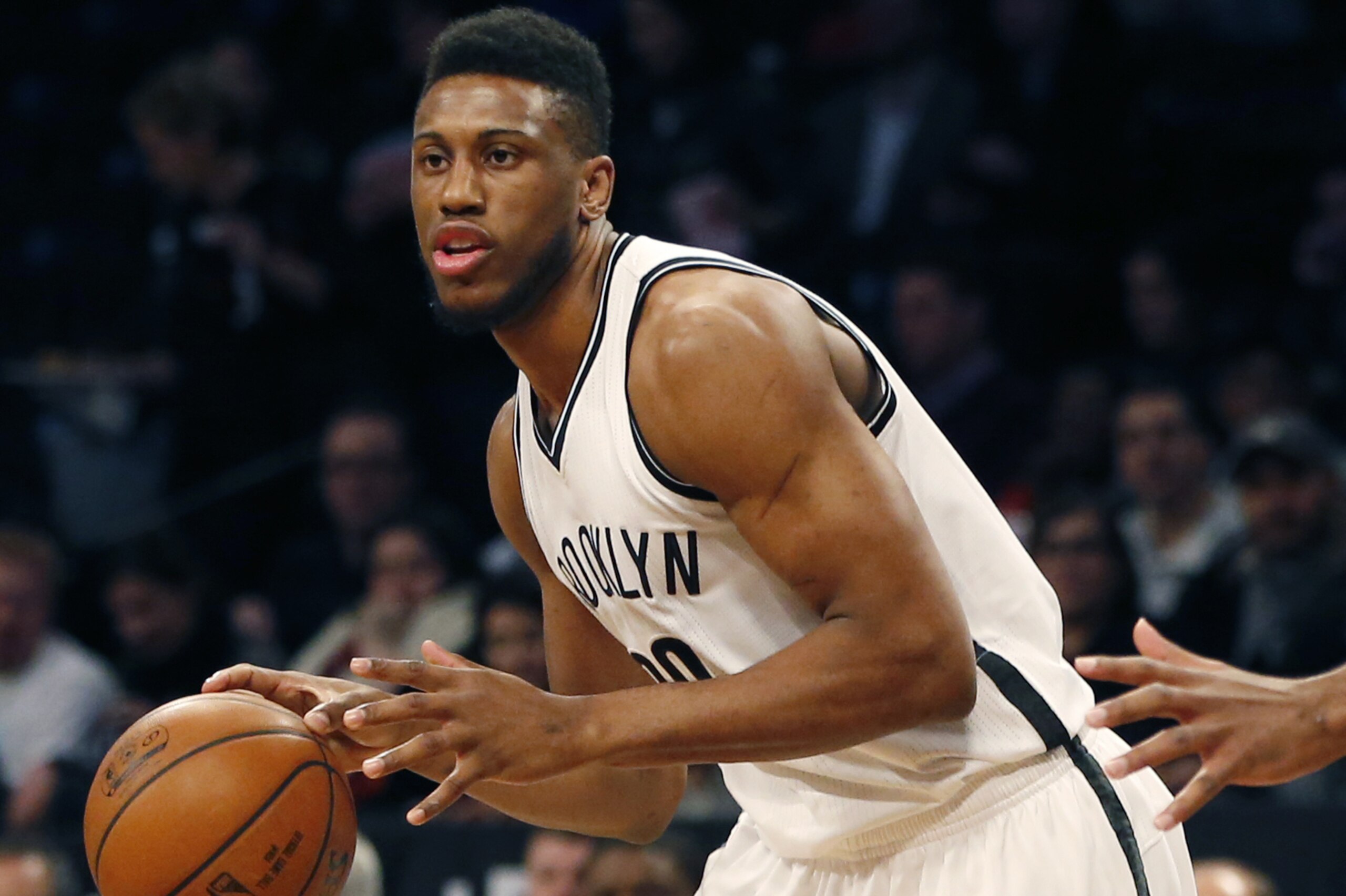 Brooklyn Nets forward Thaddeus Young (30) dribbles in the first half of an NBA basketball game, Monday, Jan. 11, 2016, in New York. (AP Photo/Kathy Willens)