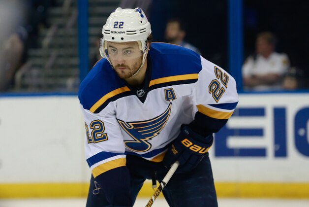Feb 14, 2016; Tampa, FL, USA; St. Louis Blues defenseman Kevin Shattenkirk (22) during the second period at Amalie Arena. Mandatory Credit: Kim Klement-USA TODAY Sports