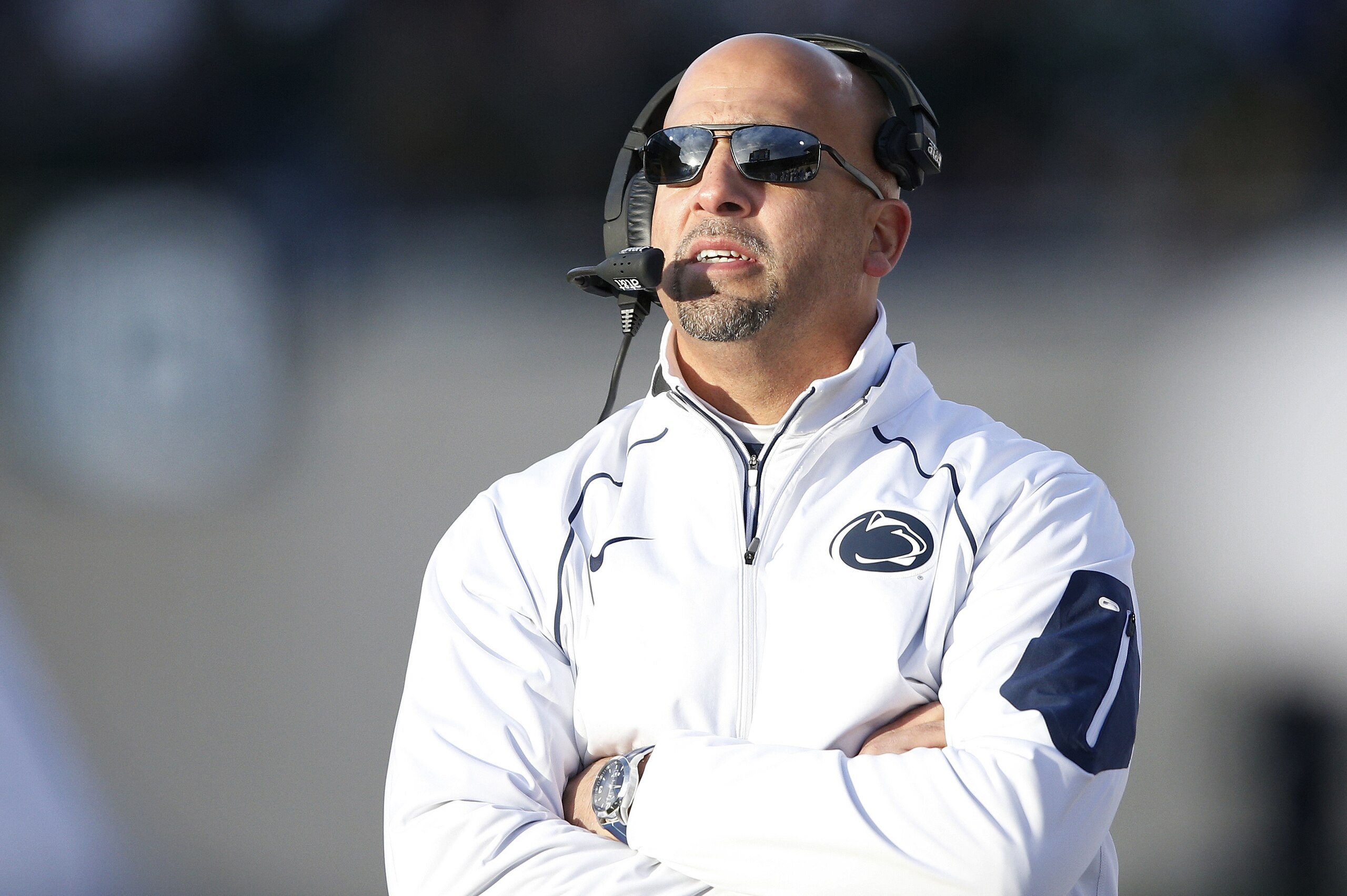 EAST LANSING, MI - NOVEMBER 28: Head coach James Franklin of the Penn State Nittany Lions looks on against the Michigan State Spartans during the game at Spartan Stadium on November 28, 2015 in East Lansing, Michigan. Michigan State defeated Penn State 55-16. (Photo by Joe Robbins/Getty Images)