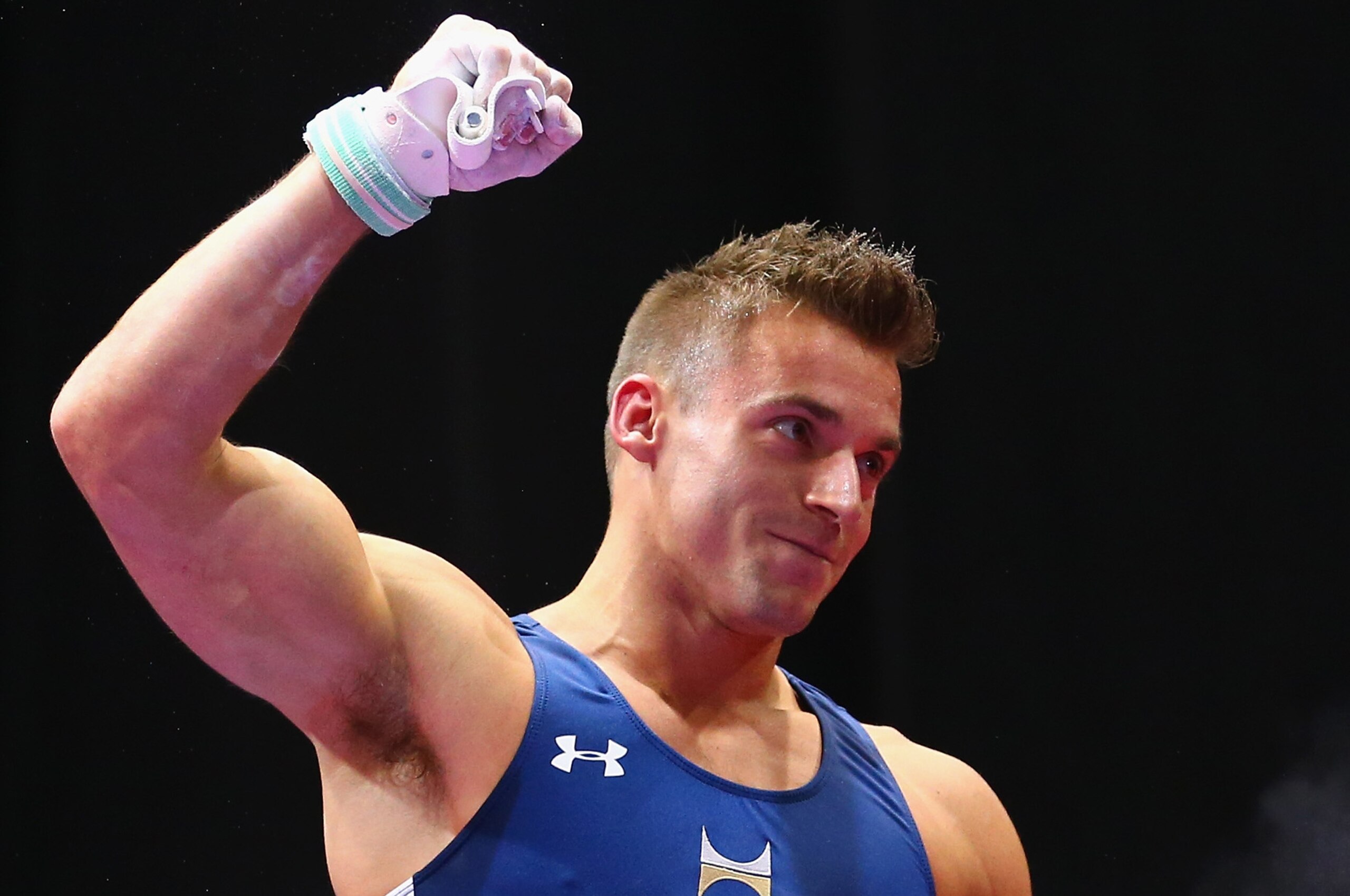 HARTFORD, CT - JUNE 05:  Sam Mikulak reacts after competing on the still rings during the 2016 Men's P&G Gymnastics Championships at the XL Center on June 5, 2016 in Hartford, Connecticut.  (Photo by Maddie Meyer/Getty Images)